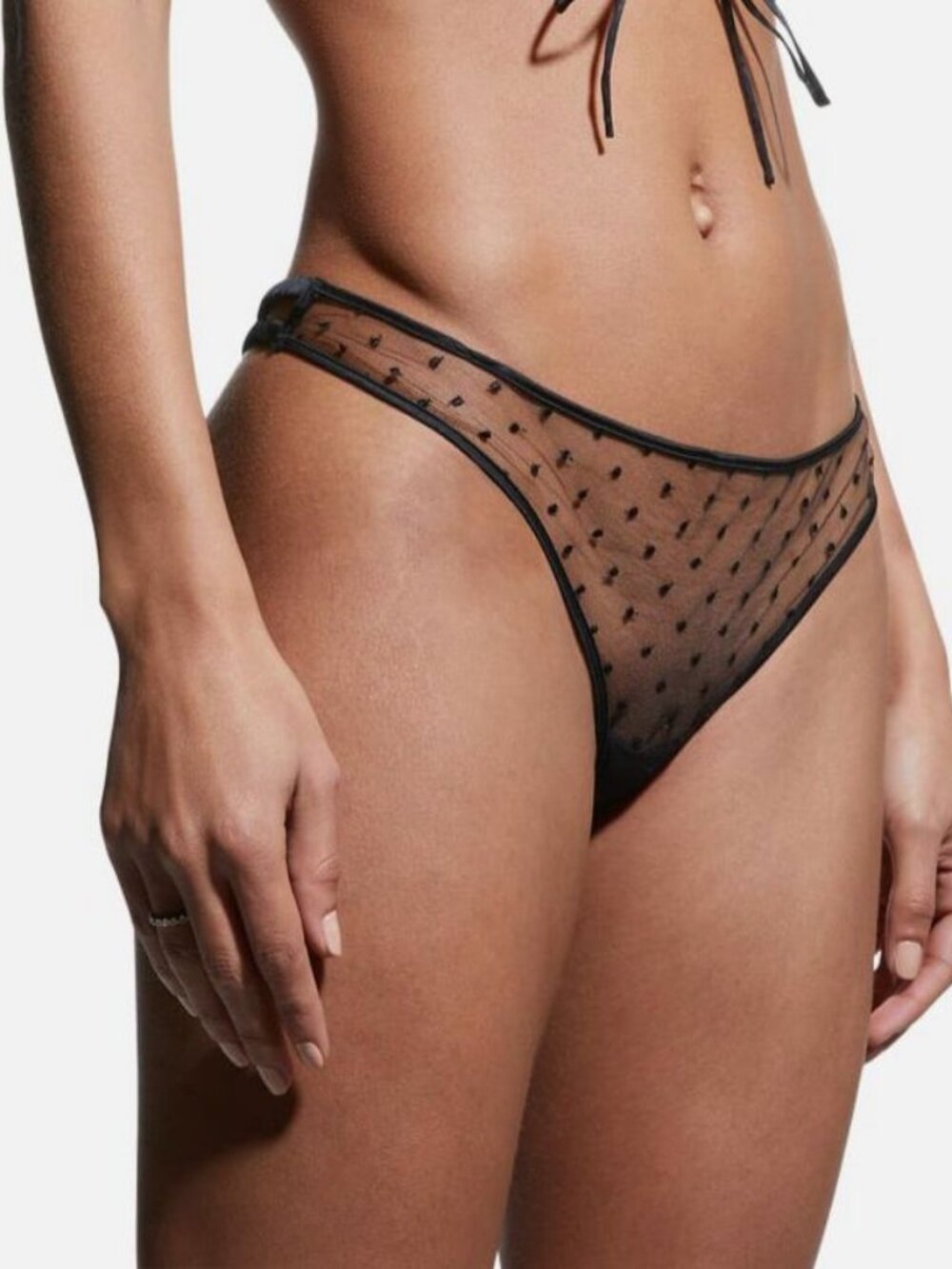 Kiki De Montparnasse Women's Black Silk Polka Dot Merci Thong Panties Size L